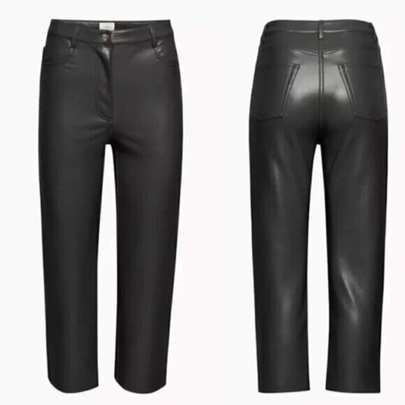 Aritzia  Wildred The Melina Cropped Pant Vegan Leather Black Size 0 - Picture 2 of 12